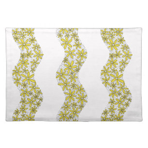 Daisy Chain Wiggly Flower Stripes yellow Cloth Placemat