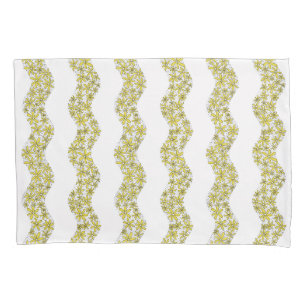 Daisy Chain Wiggly Flower Stripes yellow Pillow Case