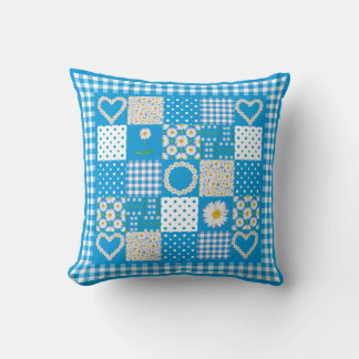 Daisy Chains Faux Patchwork, Check Gingham Throw Pillow