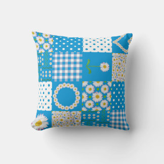 Daisy Chains Faux Patchwork, Stripes, Polka Dots Throw Pillow
