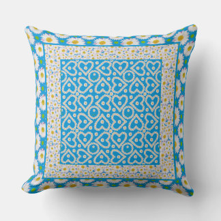 Daisy Chains Mix'n'match Patterns on Sky Blue Throw Pillow