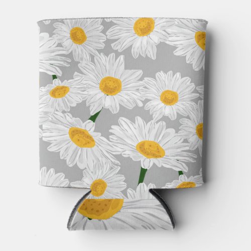 Daisy Chamomile Field Grey Background Can Cooler