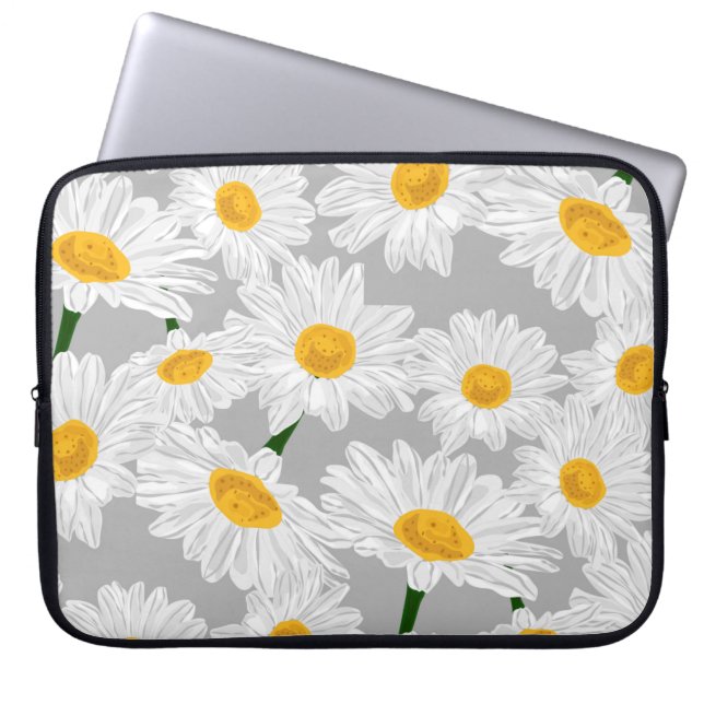 Daisy chamomile field. Spring summer flowers, seam Laptop Sleeve (Front)