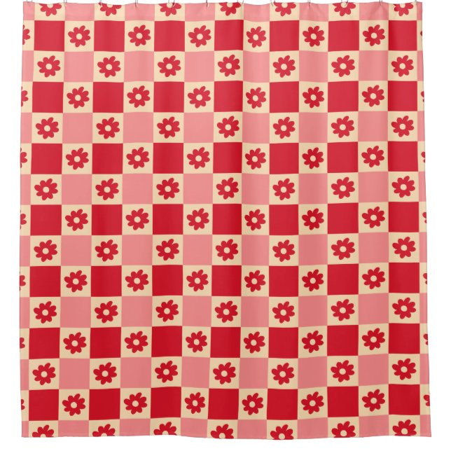 Daisy Checker Pattern (red/pink) Shower Curtain (Front)