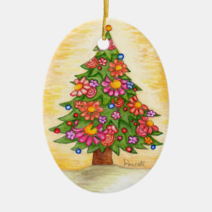 Daisy Christmas Tree Ceramic Ornament