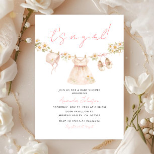 Daisy Clothesline Baby Girl Shower Invite