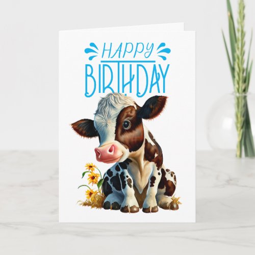 Daisy Cow Birthday Boy Blue Card