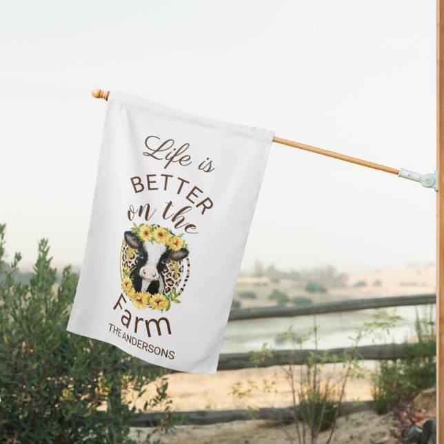 Daisy Cow Life is better on the farm House Flag (Insitu (Back))