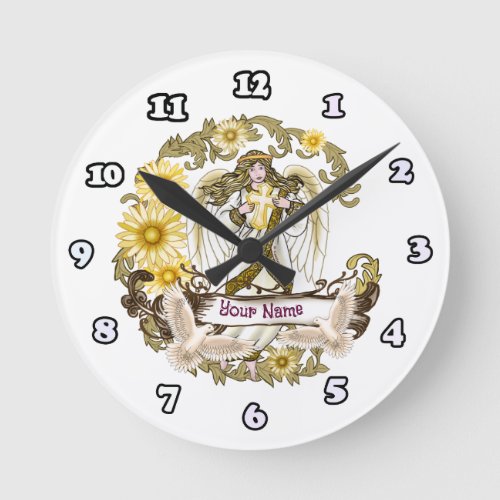 Daisy Cross Angel custom name Round Clock
