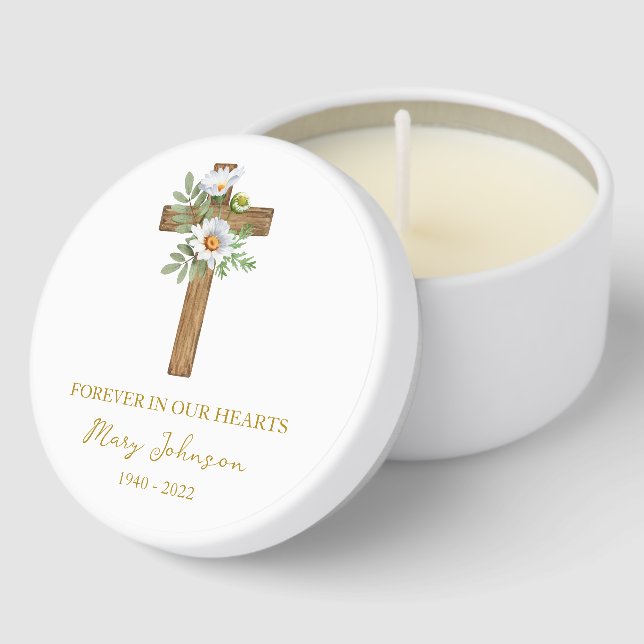 Daisy Cross Funeral Mini Candle Favors (Corner)