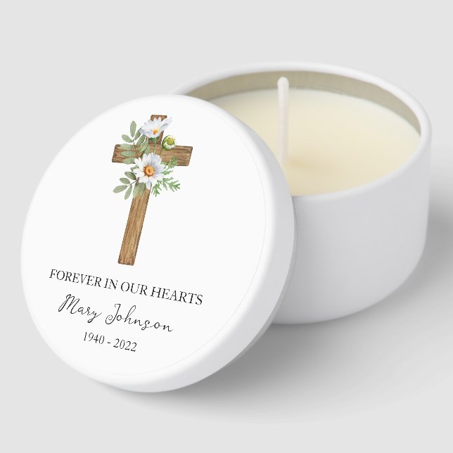 Daisy Cross Funeral Mini Candle Favors (Corner)