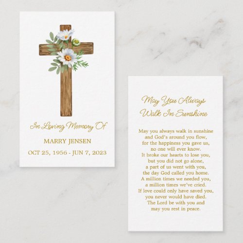 Daisy Cross Memorial Funeral Prayer Card