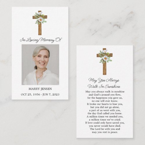 Daisy Cross Memorial Photo Funeral Prayer Card