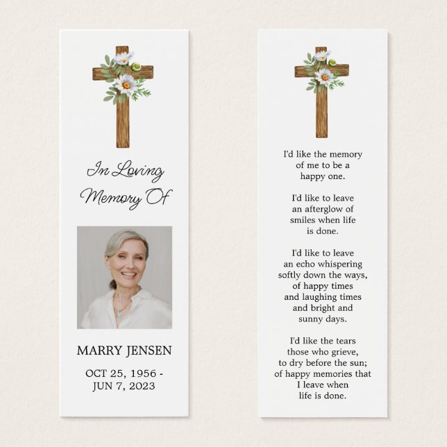 Daisy Cross Photo Funeral Bookmark (Front & Back)