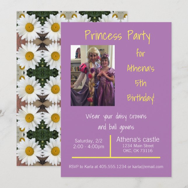 Daisy Crowns and Ball Gowns Princess Party Invitat Invitation (Front/Back)