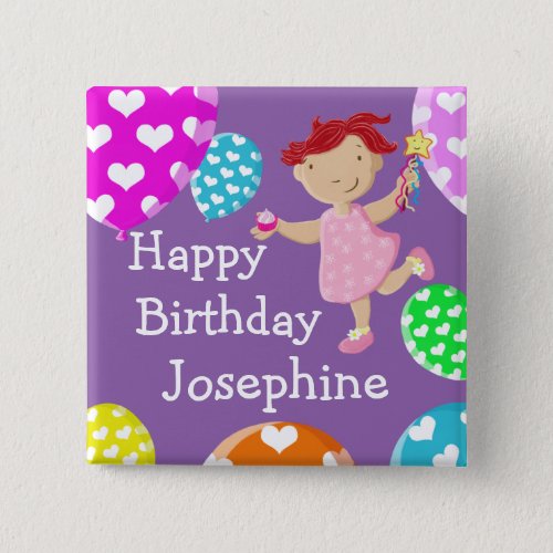 Daisy Cupcake And Balloons Happy Birthday Pinback Button