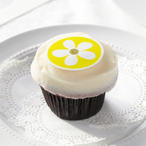 Daisy Cupcake Yellow White Gold  Edible Frosting Rounds