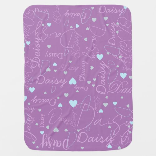 Daisy custom name with hearts lavender baby blanket