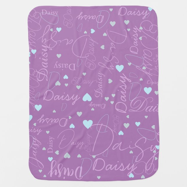Daisy custom name with hearts lavender baby blanket (Front)