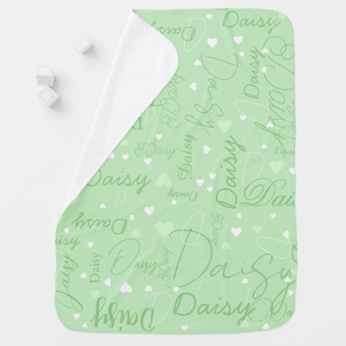 Daisy custom name with hearts light_green baby blanket