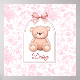 Daisy Custom Pink Teddy Bear Nursery Design Poster