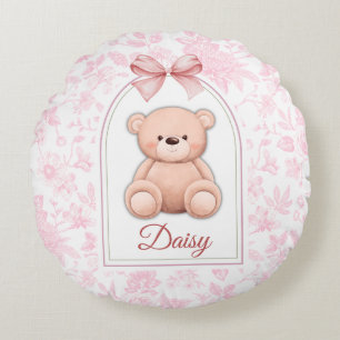 Daisy Custom Pink Teddy Bear Nursery Design Round Pillow