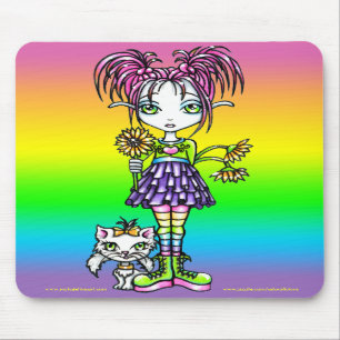"Daisy" Cute Cat Rainbow Fairy Art Mousepad