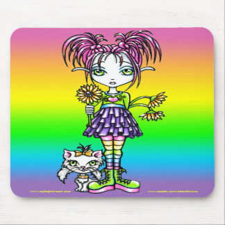 "Daisy" Cute Cat Rainbow Fairy Art Mousepad