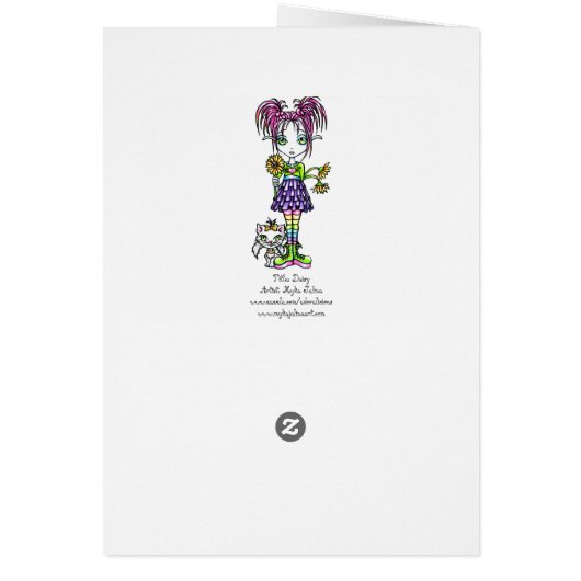 "Daisy" Cute Flower Child Cat Fairy Art Card (Back)