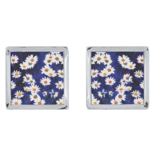 Daisy Daisies Flower Art Silver Cufflinks