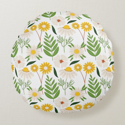 Daisy_Daisy_Colorful Daisy pattern Round Pillow