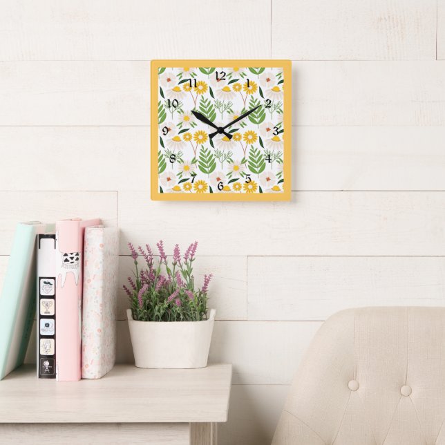 Daisy-daisy, popular pattern square wall clock (Reading Room)