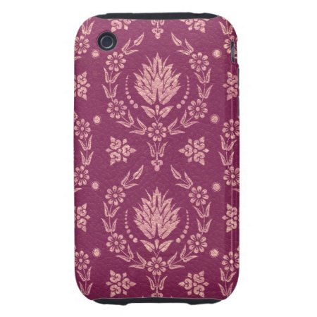Daisy Damask, Leather In Plum And Rose Gold Tough Iphone 3 Cover