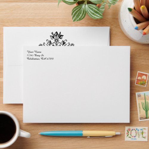 Daisy Damask Medallion Lined White A7 Envelope