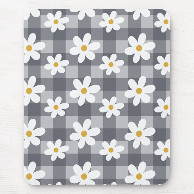 Daisy Days Mousepad - Black Gingham (Front)