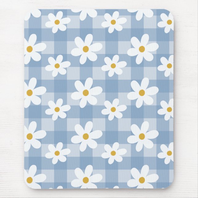 Daisy Days Mousepad - Blue Gingham (Front)