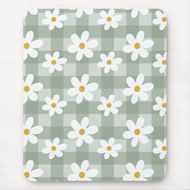 Daisy Days Mousepad - Green Gingham (Front)