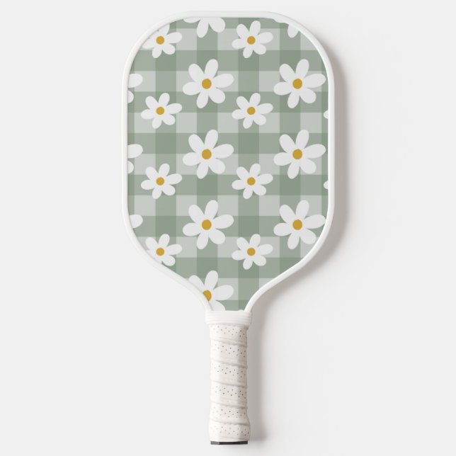 Daisy Days Pickleball Paddle - Green Gingham (Front)