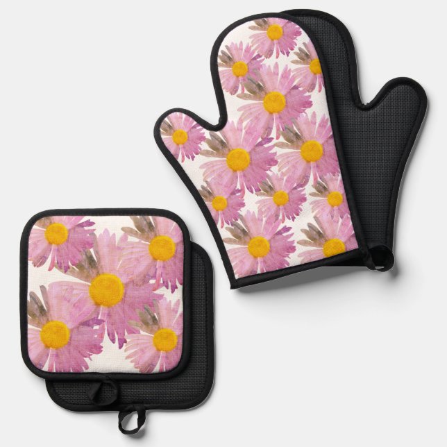 Daisy Delight Oven Mitt & Pot Holder Set Tie-Dye  (Front/Back)
