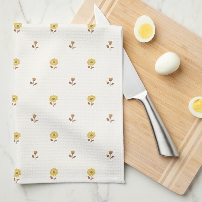Daisy Delight Yellow Brown Kitchen Towel (Quarter Fold)
