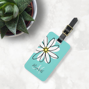 Daisy Doodle Flower Personalized Monogram Luggage Luggage Tag