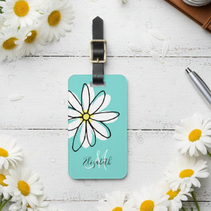 Daisy Doodle Flower Personalized  Monogram Luggage Tag