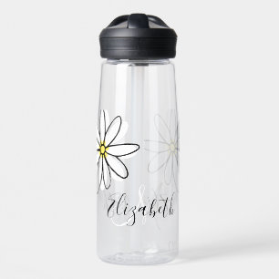 Daisy Doodle Flower Personalized Monogram Water Bottle
