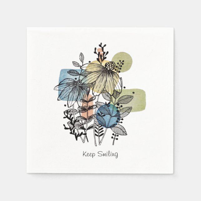 Daisy Doodle In Ink And Watercolor Napkins (Front)