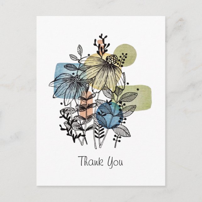 Daisy Doodle In Ink And Watercolor Postcard (Front)