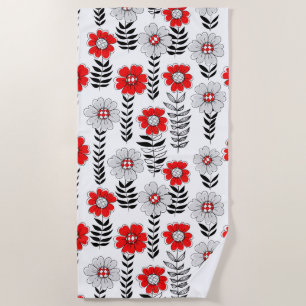 Daisy doodles in red and black beach towel
