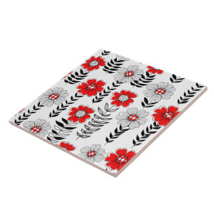 Daisy doodles  in red and black ceramic tile