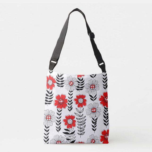 Daisy doodles  in red and black crossbody bag (Front)