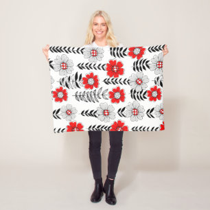 Daisy doodles in red and black fleece blanket
