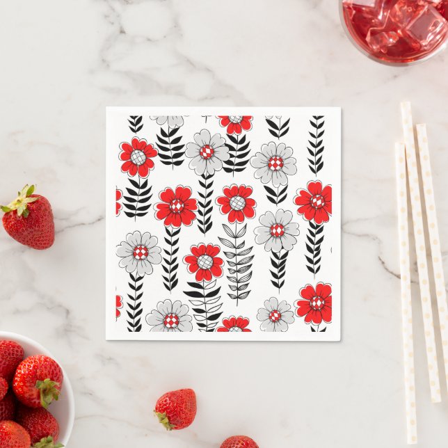 Daisy doodles  in red and black napkins (Insitu)